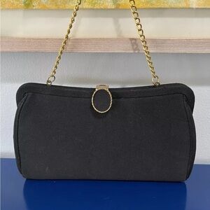 JM Towne & Co Satin Fabric Clutch Purse Evening Bag Gold Clasp Vintage 50s 60s